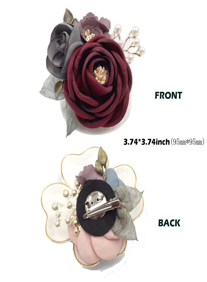 Joynaamn Rose Brooch for Women, Elegant Flower Pins Collar Lapel Fabric for Suit Dress Blouse Party Costume Wedding Bridal Bouquet Mother's Day Gift (Burgundy) - Image 2